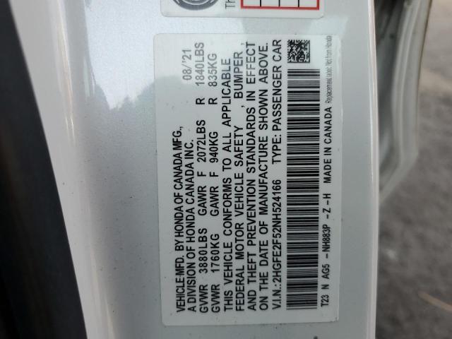 2HGFE2F52NH524166 - 2022 HONDA CIVIC SPORT 白色 照片 12