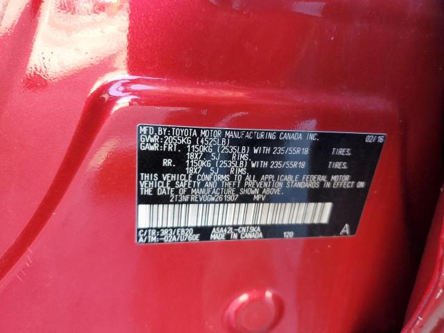2T3NFREV0GW261907 - 2016 TOYOTA RAV4 SE MAROON photo 13