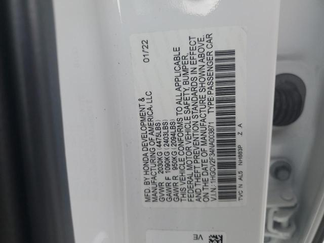 1HGCV2F34NA003871 - 2022 HONDA ACCORD SPORT 白色 照片 12