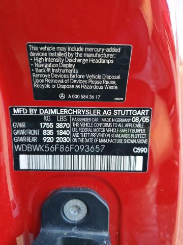 WDBWK56F86F093657 - 2006 MERCEDES-BENZ SLK 350 RED photo 12
