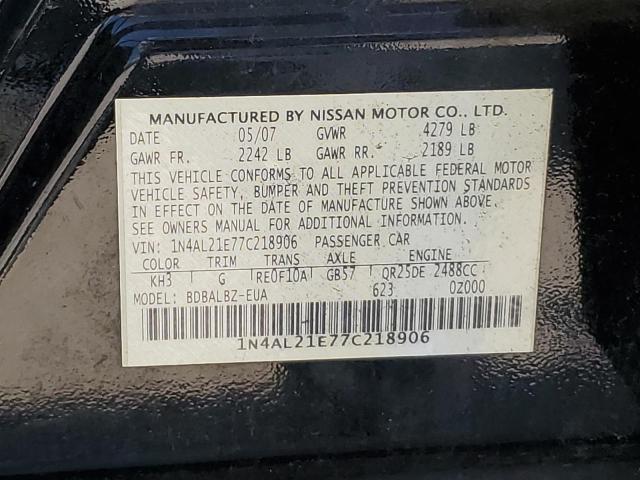 1N4AL21E77C218906 - 2007 NISSAN ALTIMA 2.5 BLACK photo 12