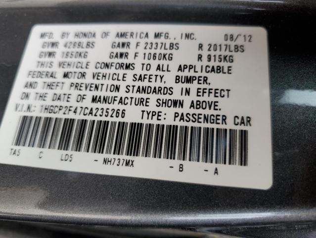 1HGCP2F47CA235266 - 2012 HONDA ACCORD LXP GRAY photo 12