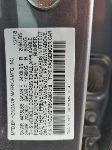 1HGCV2F95KA004818 - 2019 HONDA ACCORD TOURING Серый фото 12