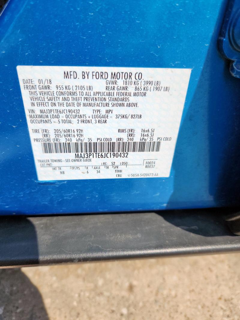 MAJ3P1TE6JC190432 - 2018 FORD ECOSPORT SE Կապույտ լուսանկար 13