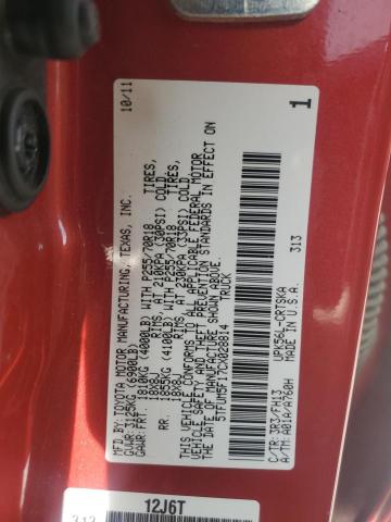 5TFUM5F17CX028814 - 2012 TOYOTA TUNDRA DOUBLE CAB SR5 RED photo 12