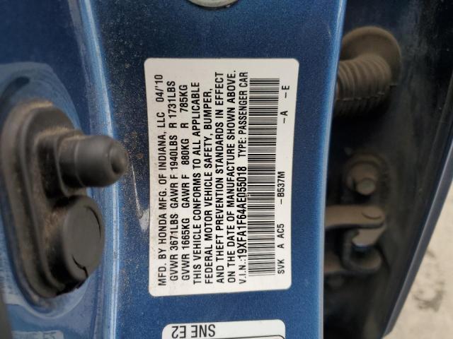 19XFA1F64AE055018 - 2010 HONDA CIVIC LX-S ლურჯი ფოტო 13