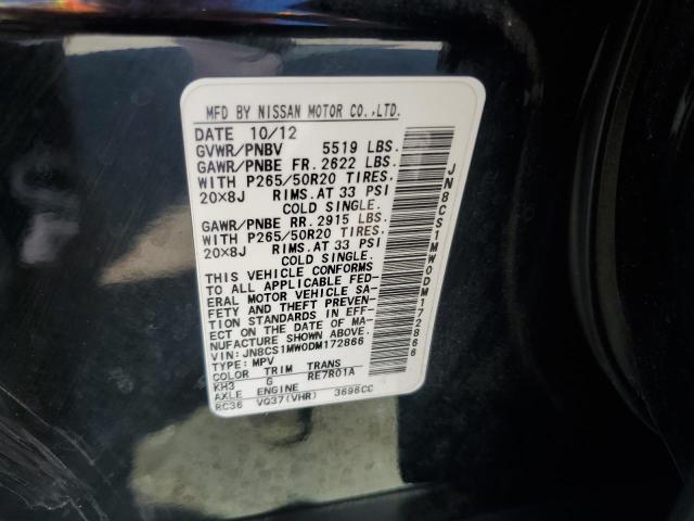 JN8CS1MW0DM172866 - 2013 INFINITI FX37 BLACK photo 13