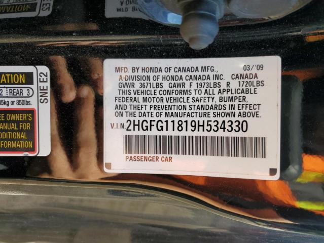 2HGFG11819H534330 - 2009 HONDA CIVIC EX BLACK photo 12