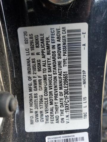 19XFC1F30LE206651 - 2020 HONDA CIVIC EX BLACK photo 12