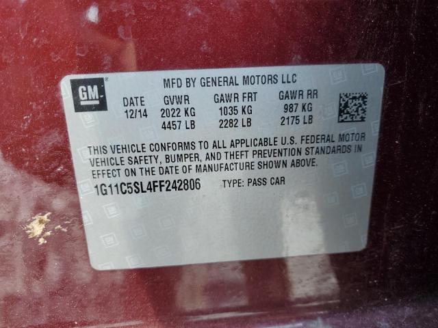 1G11C5SL4FF242806 - 2015 CHEVROLET MALIBU 1LT 红色 照片 12