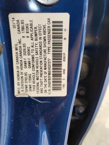 2HGFB2F86EH537277 - 2014 HONDA CIVIC EX Blau Foto 12