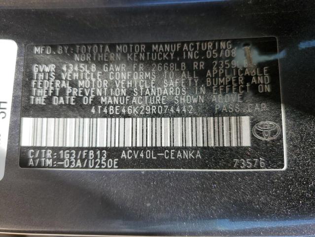 4T4BE46K29R074442 - 2009 TOYOTA CAMRY BASE Gris foto 12