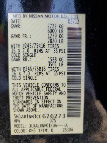 5N1AR1NN3CC626273 - 2012 NISSAN PATHFINDER S BLACK photo 13