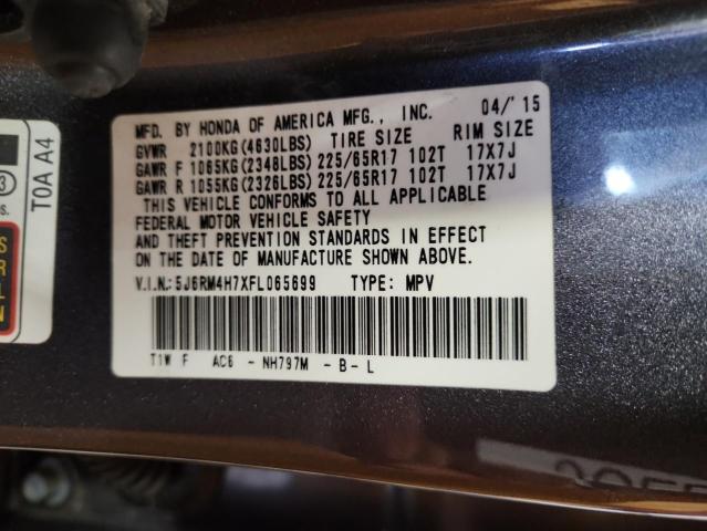 5J6RM4H7XFL065699 - 2015 HONDA CR-V EXL SILVER photo 14