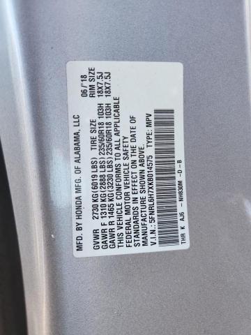 5FNRL6H7XKB014575 - 2019 HONDA ODYSSEY EXL Gris photo 14
