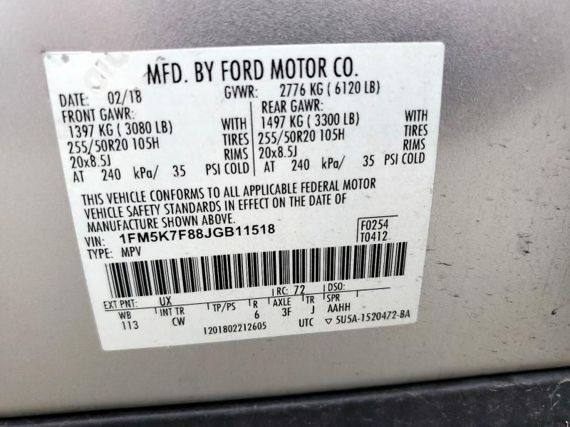 1FM5K7F88JGB11518 - 2018 FORD EXPLORER LIMITED Gümüş foto 14