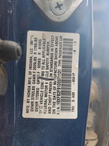 19XFB2F91DE071131 - 2013 HONDA CIVIC EXL ლურჯი ფოტო 12