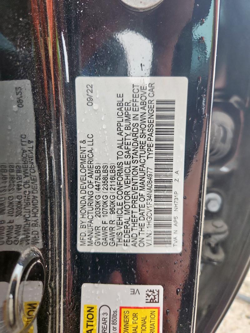 1HGCV1F34NA084977 - 2022 HONDA ACCORD SPORT შავი ფოტო 13