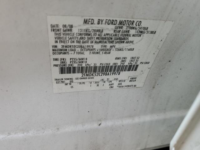 2FMDK52C29BA19978 - 2009 FORD FLEX SEL WHITE photo 14