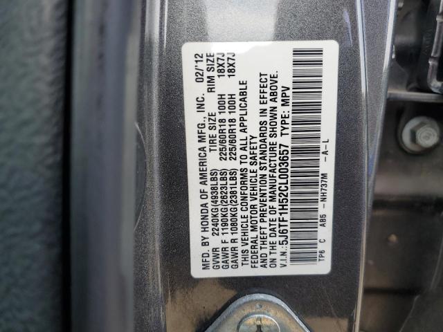 5J6TF1H52CL003657 - 2012 HONDA CROSSTOUR EXL GRAY photo 13