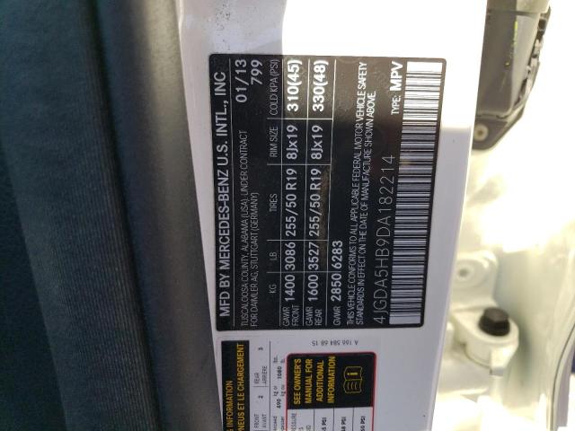 4JGDA5HB9DA182214 - 2013 MERCEDES-BENZ ML 350 4MATIC WHITE photo 13