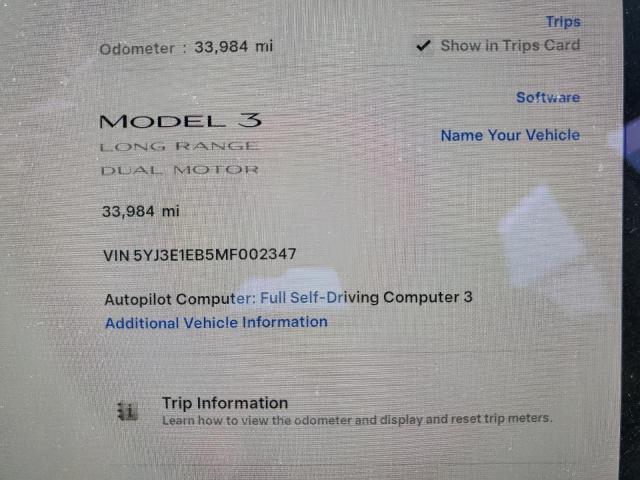 5YJ3E1EB5MF002347 - 2021 TESLA MODEL 3 BLACK photo 9