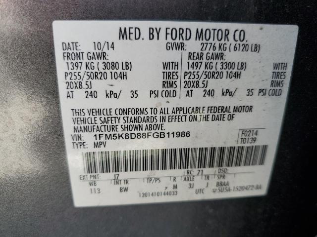 1FM5K8D88FGB11986 - 2015 FORD EXPLORER XLT Boz foto 13