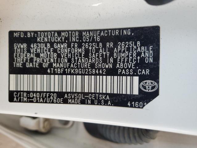 4T1BF1FK9GU258442 - 2016 TOYOTA CAMRY LE WHITE photo 12
