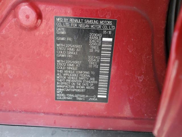KNMAT2MT1GP696087 - 2016 NISSAN ROGUE S RED photo 13