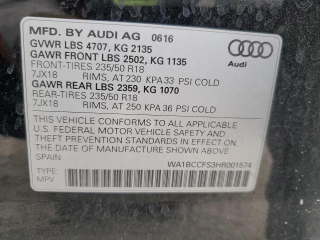 WA1BCCFS3HR001574 - 2017 AUDI Q3 PREMIUM 黑色 照片 14