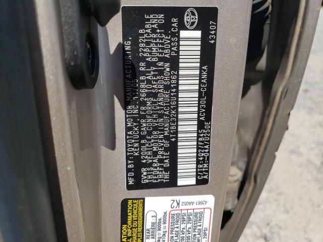 4T1BE32K16U141862 - 2006 TOYOTA CAMRY LE Bej foto 12