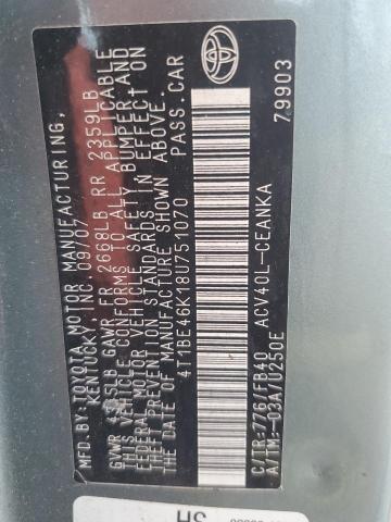 4T1BE46K18U751070 - 2008 TOYOTA CAMRY CE TEAL photo 12