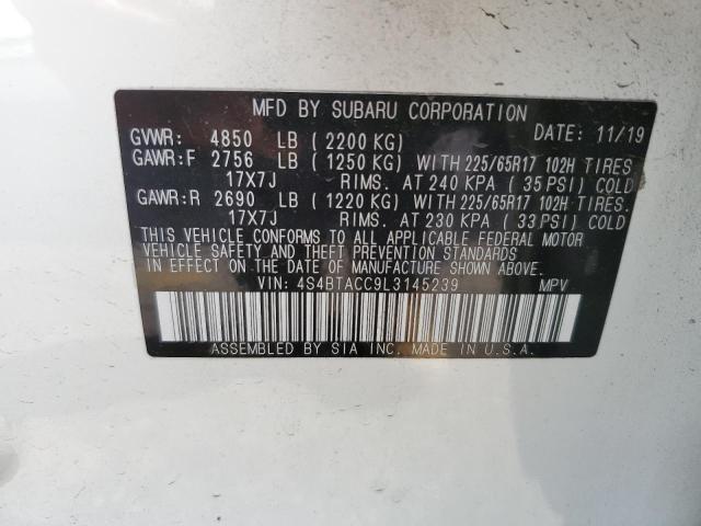 4S4BTACC9L3145239 - 2020 SUBARU OUTBACK PREMIUM WHITE photo 13