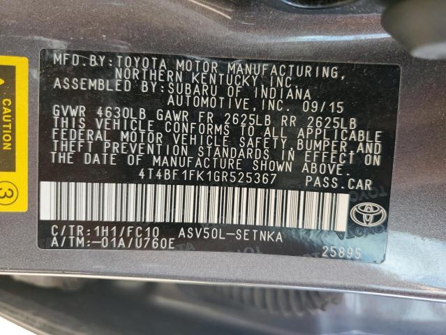 4T4BF1FK1GR525367 - 2016 TOYOTA CAMRY LE GRAY photo 13