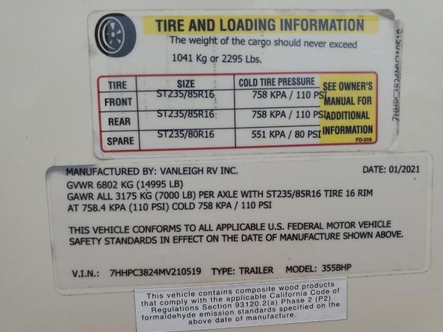 7HHPC3824MV210519 - 2021 PINES TRAILER Krem foto 10