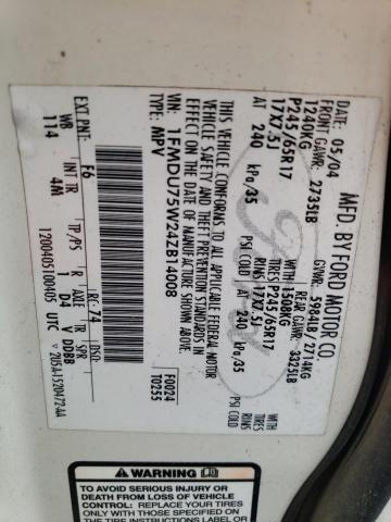 1FMDU75W24ZB14008 - 2004 FORD EXPLORER LIMITED WHITE photo 12