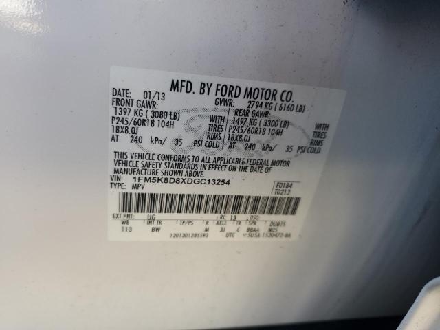 1FM5K8D8XDGC13254 - 2013 FORD EXPLORER XLT Սպիտակ լուսանկար 13