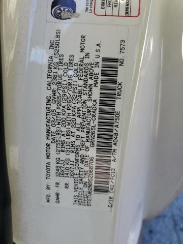 5TETU62N95Z068706 - 2005 TOYOTA TACOMA PRERUNNER ACCESS CAB WHITE photo 12