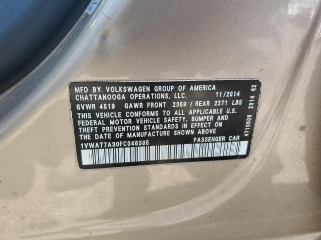 1VWAT7A30FC046395 - 2015 VOLKSWAGEN PASSAT S SILVER photo 12