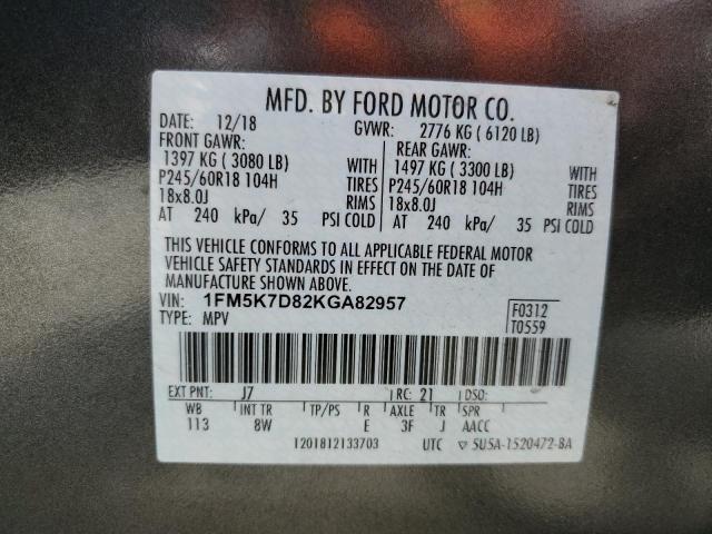 1FM5K7D82KGA82957 - 2019 FORD EXPLORER XLT Gri fotoğraf 13