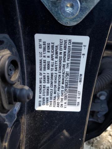 19XFC2F59GE217581 - 2016 HONDA CIVIC LX Темно-сірий фото 12