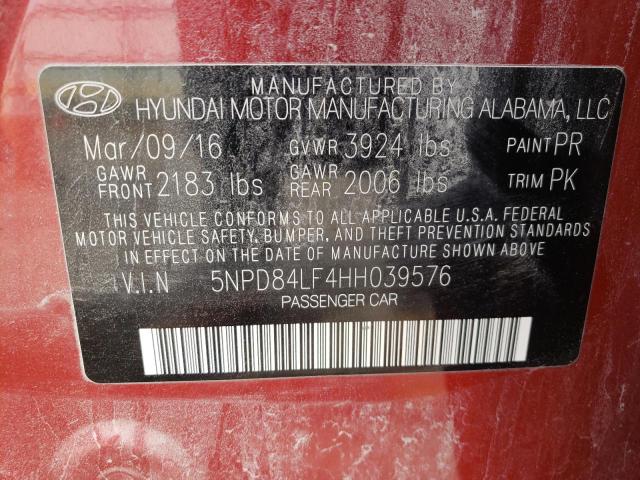 5NPD84LF4HH039576 - 2017 HYUNDAI ELANTRA SE RED photo 12