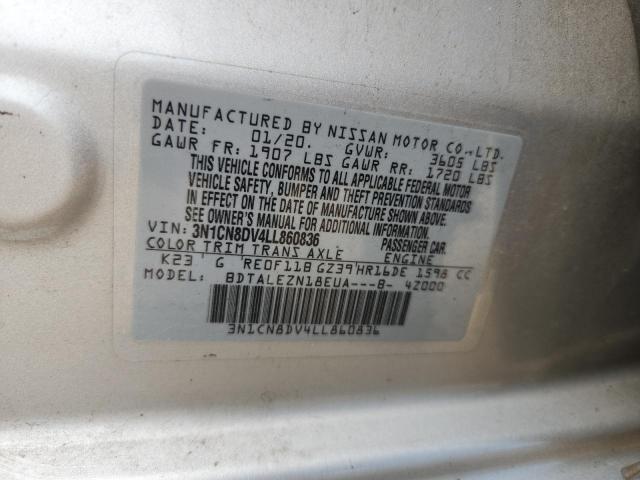 3N1CN8DV4LL860836 - 2020 NISSAN VERSA S SILVER photo 12