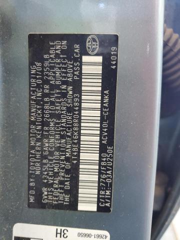4T4BE46K88R044893 - 2008 TOYOTA CAMRY CE ლურჯი ფოტო 12