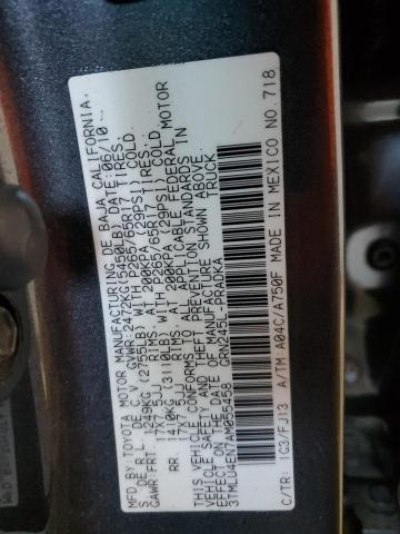 3TMLU4EN7AM055458 - 2010 TOYOTA TACOMA DOUBLE CAB Сірий фото 12