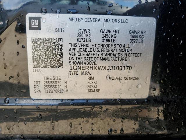 1GNERHKWXJJ100170 - 2018 CHEVROLET TRAVERSE LT შავი ფოტო 13