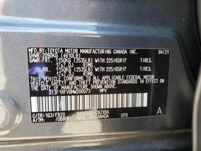 2T3F1RFV6MW200073 - 2021 TOYOTA RAV4 LE Boz foto 12