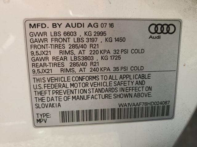 WA1VAAF78HD024087 - 2017 AUDI Q7 PRESTIGE WHITE photo 13
