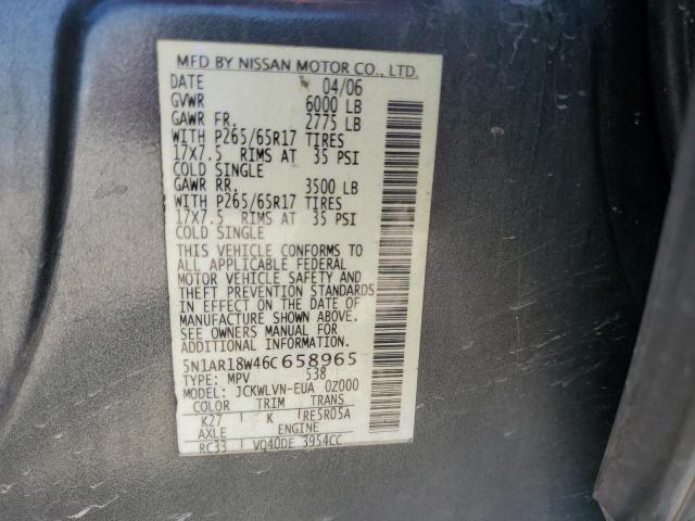 5N1AR18W46C658965 - 2006 NISSAN PATHFINDER LE GRAY photo 13