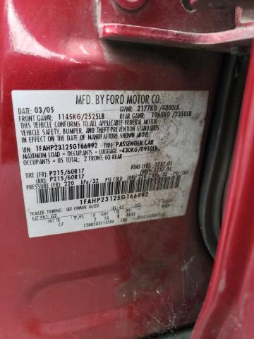 1FAHP23125G166992 - 2005 FORD FIVE HUNDR SE RED photo 12